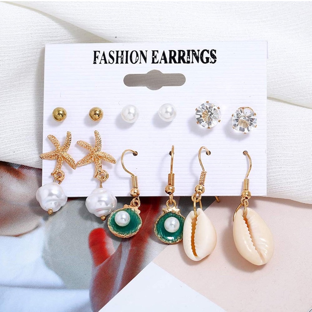 Idealways Beach Style Fashion Earrings, 6 pairs of earrings